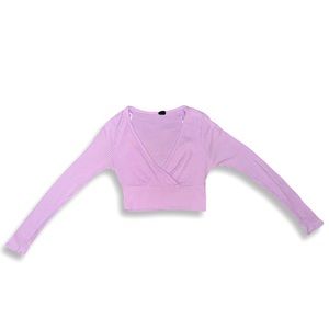 Wild Fable Y2K Bubblegum Pink Ribbed Long Sleeve V-Neck Crop Top - Small